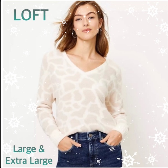 LOFT Animal Print Zebra Fuzzy Sweater Large Cream White NWT - Picture 2 of 7
